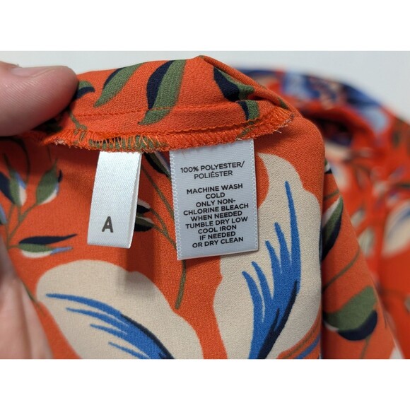 Ann Taylor LOFT Orange Floral Roll Up Sleeve Blouse Sz MP Petite Hidden Buttons - Picture 11 of 11
